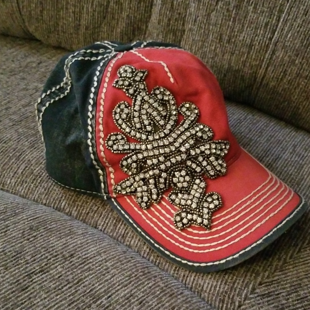 Embellished navy and red trucker hat